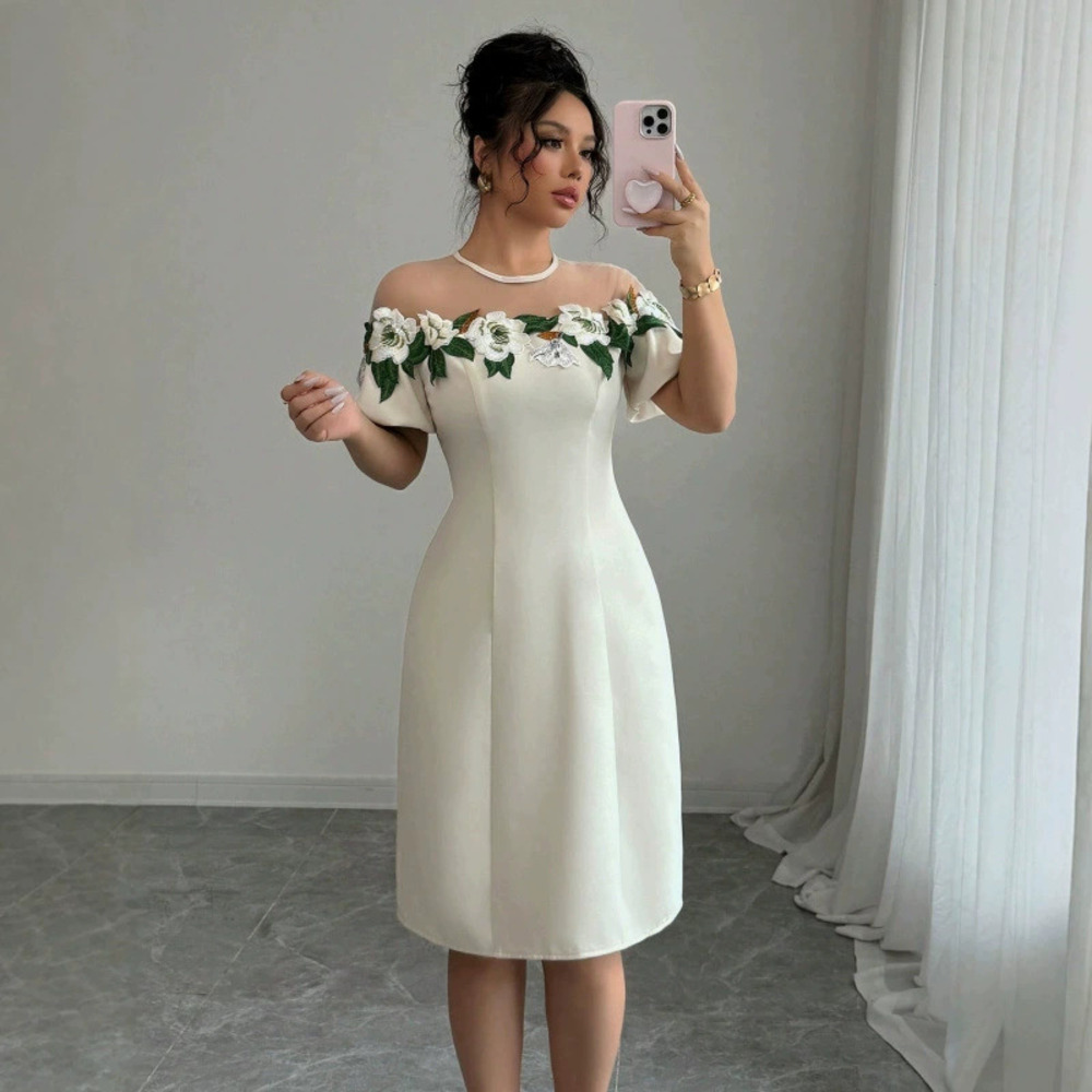 Zara Off Shoulder Floral Embroidered Applique Dress
